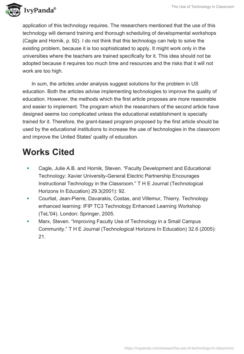 The Use of Technology in Classroom. Page 2