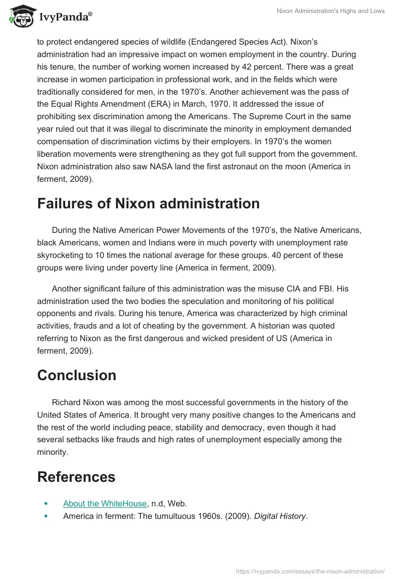 Nixon Administration's Highs and Lows. Page 2