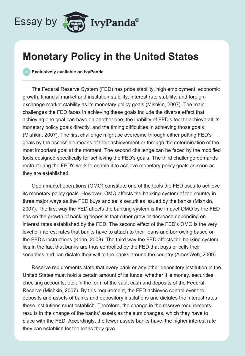 Monetary Policy in the United States. Page 1