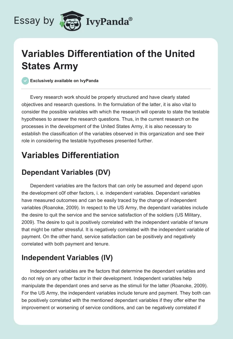 Variables Differentiation of the United States Army. Page 1