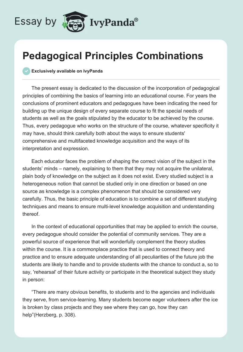 Pedagogical Principles Combinations. Page 1
