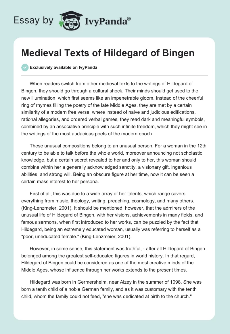 Medieval Texts of Hildegard of Bingen. Page 1