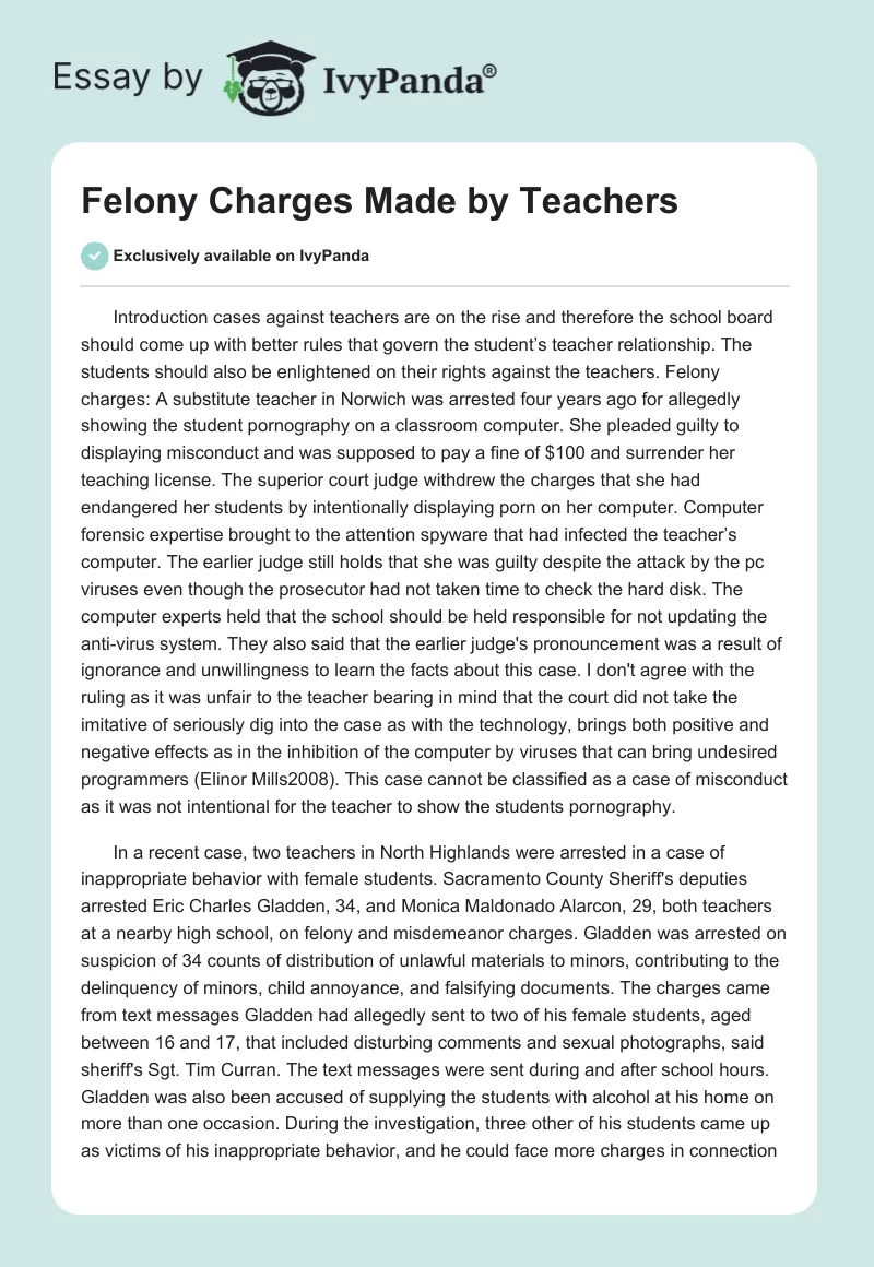 Felony Charges Made by Teachers. Page 1