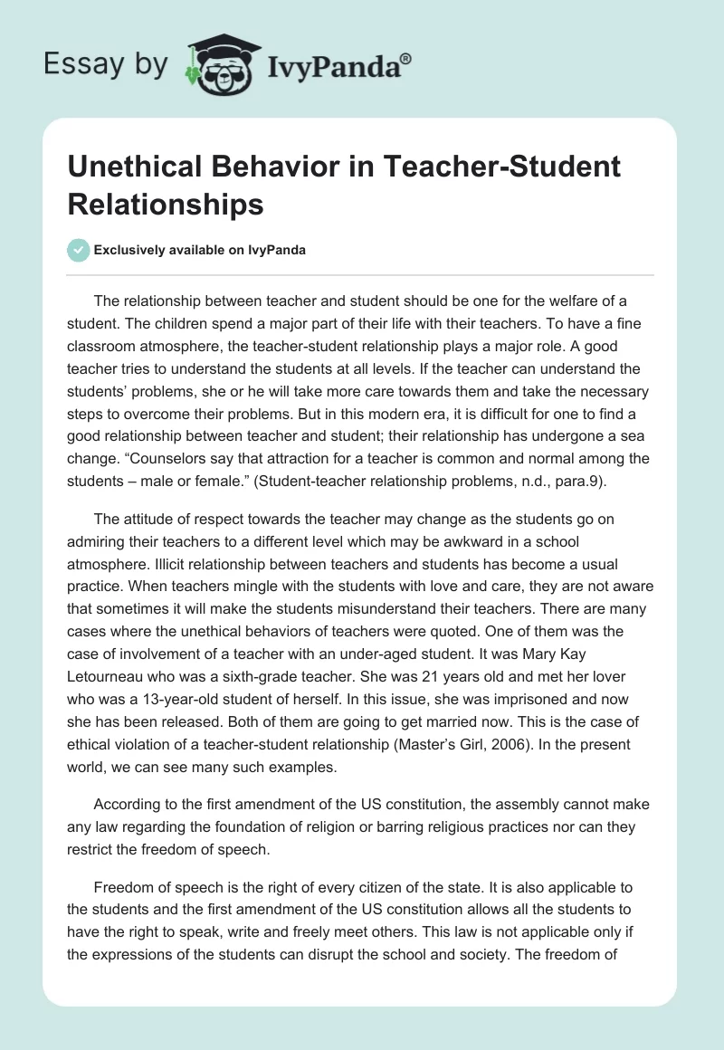 Unethical Behavior in Teacher-Student Relationships. Page 1