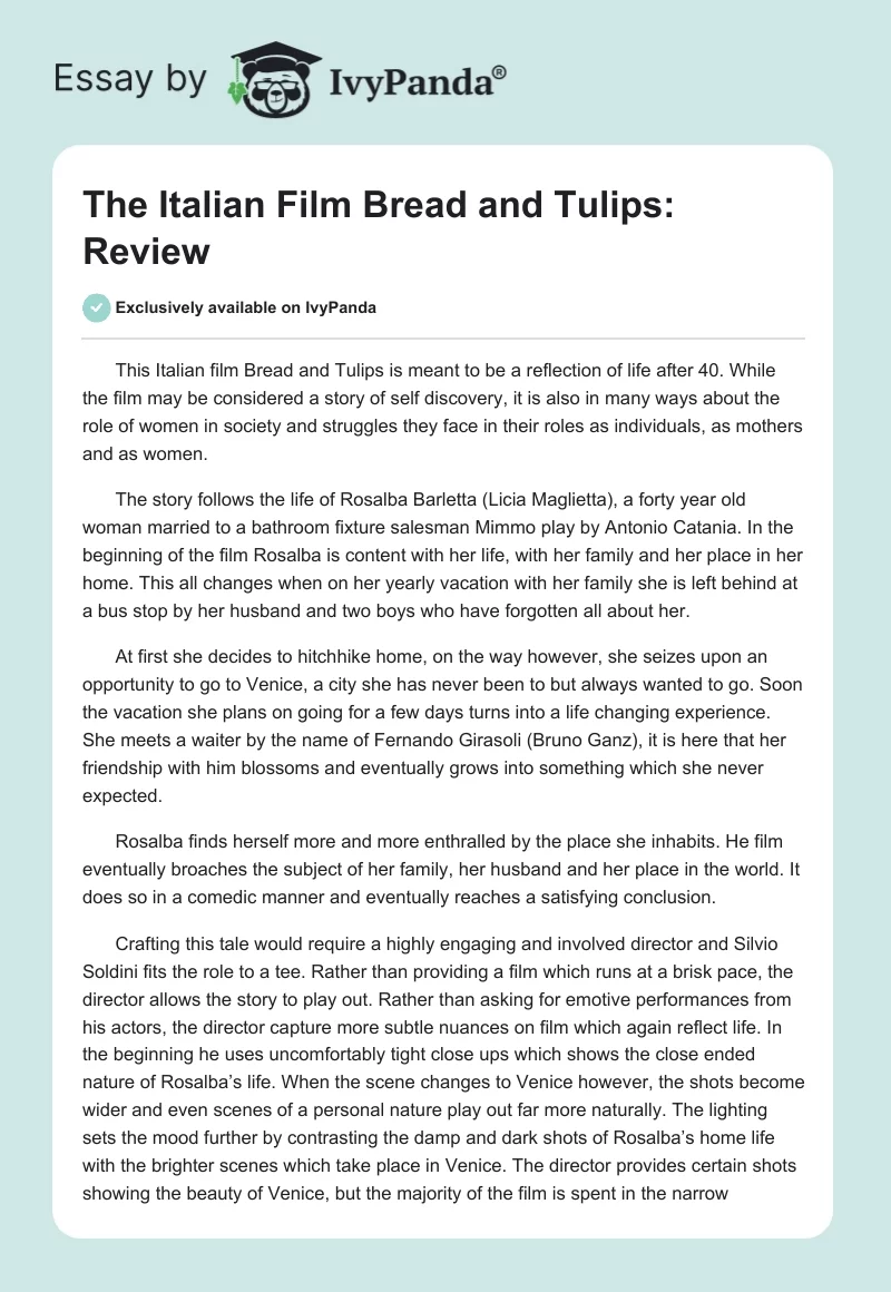 The Italian Film Bread and Tulips: Review. Page 1