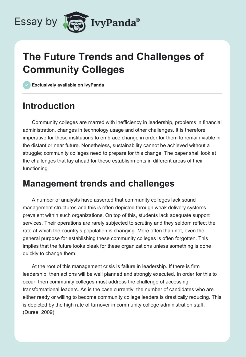 The Future Trends and Challenges of Community Colleges. Page 1