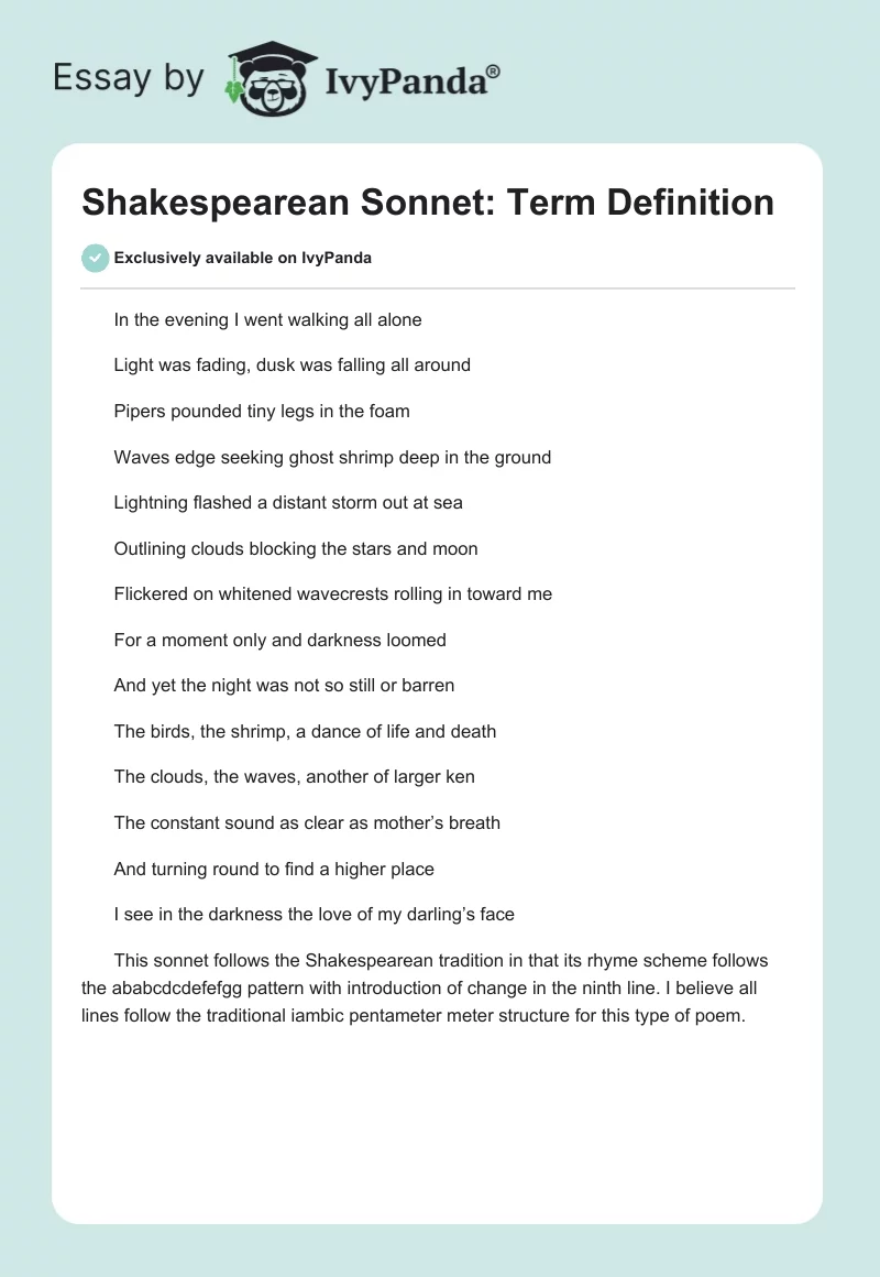 Shakespearean Sonnet: Term Definition. Page 1