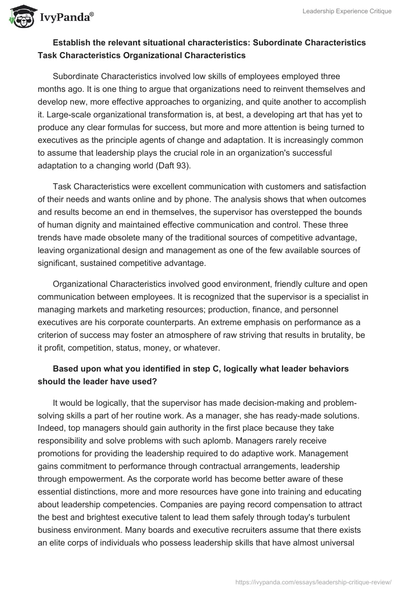 Leadership Experience Critique. Page 2
