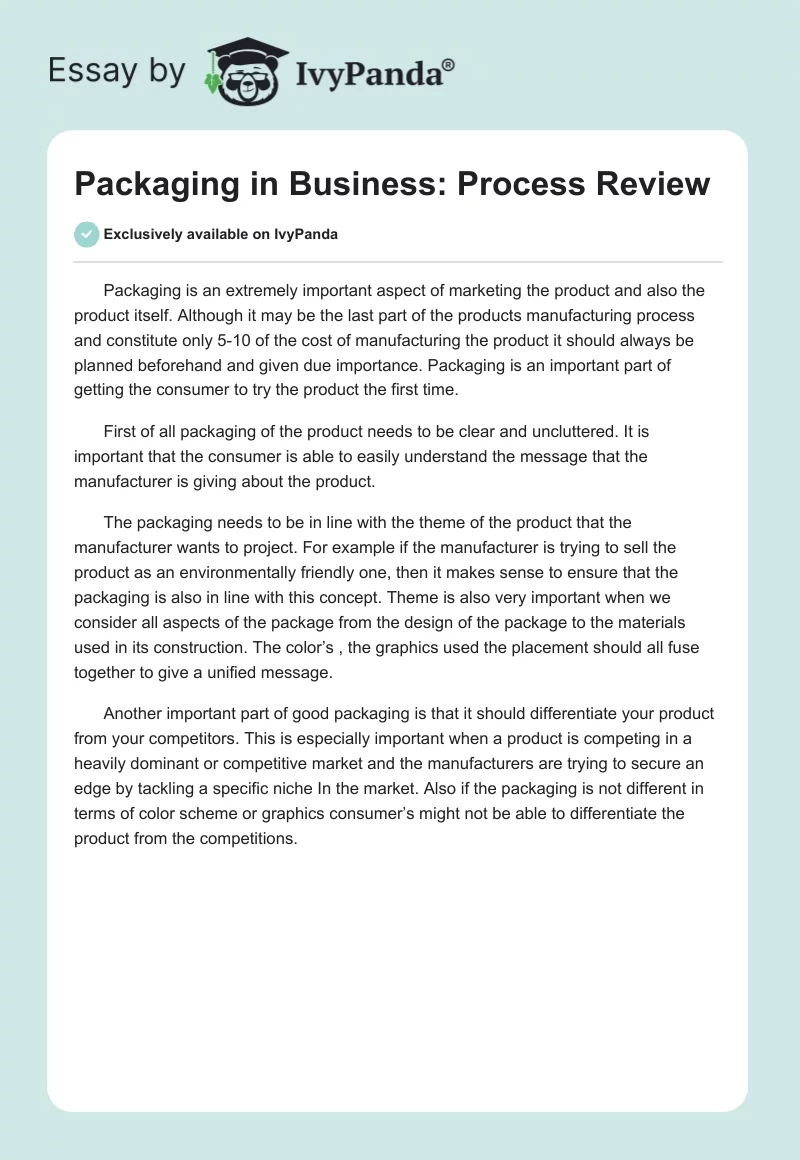 Packaging in Business: Process Review. Page 1