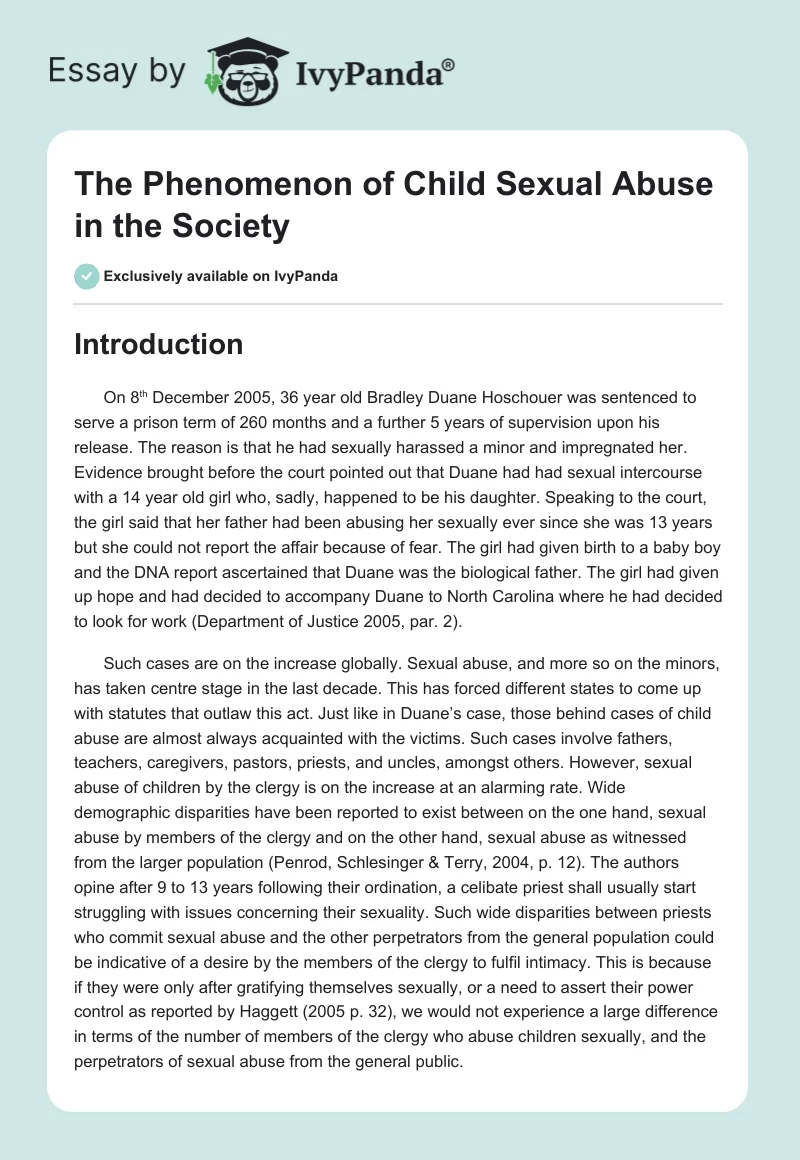 The Phenomenon of Child Sexual Abuse in the Society. Page 1