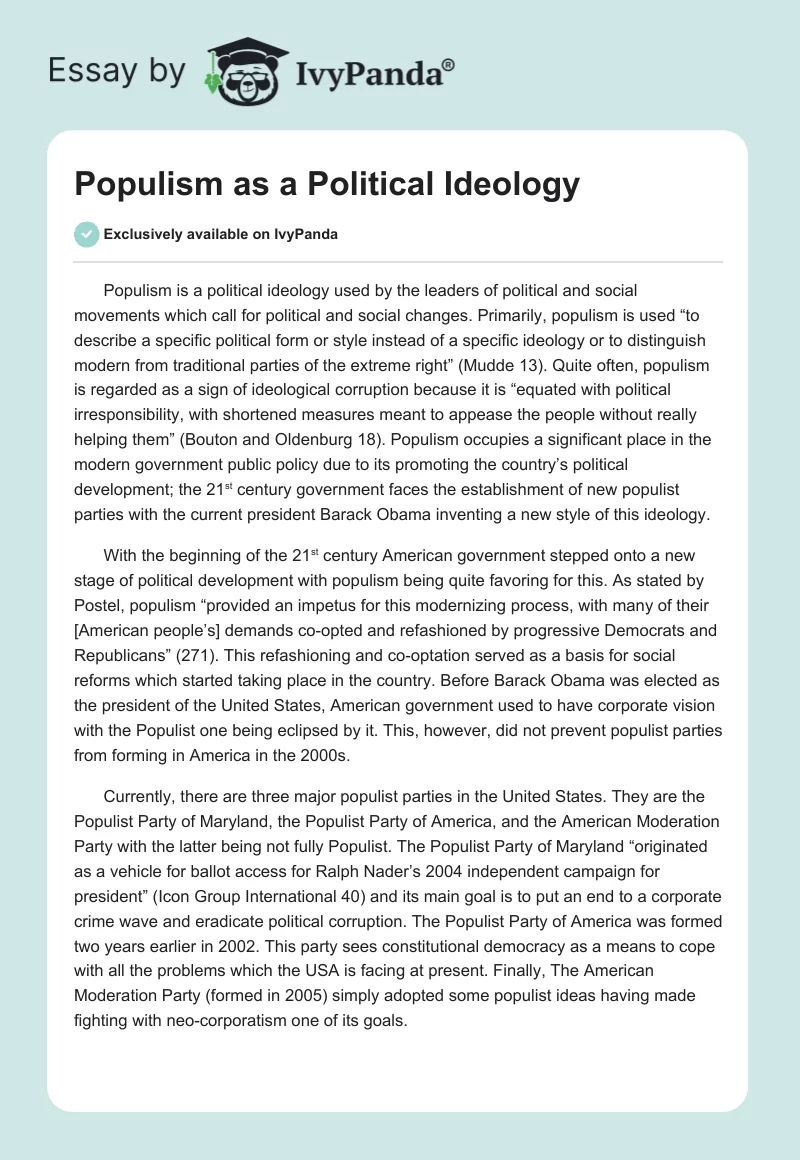 Populism as a Political Ideology. Page 1