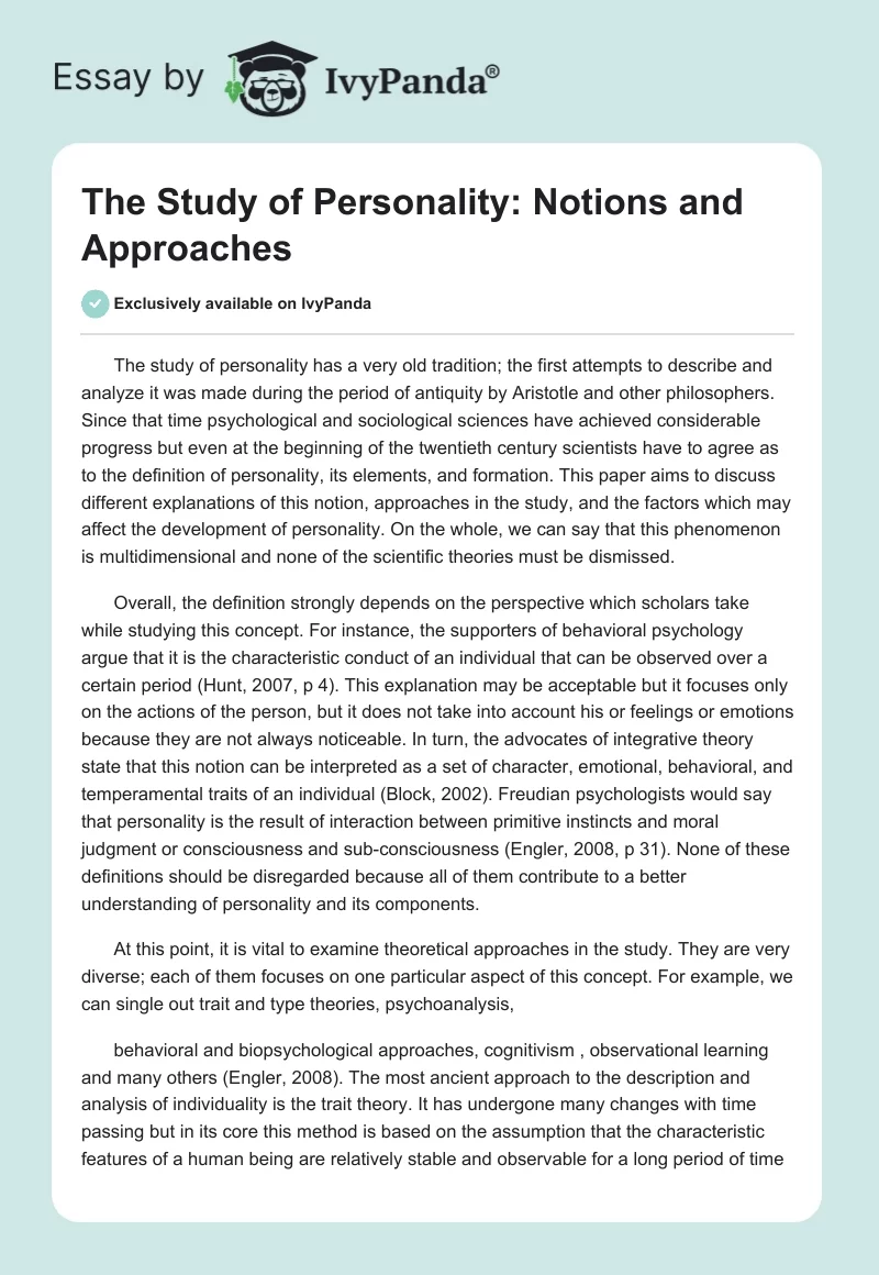 The Study of Personality: Notions and Approaches. Page 1
