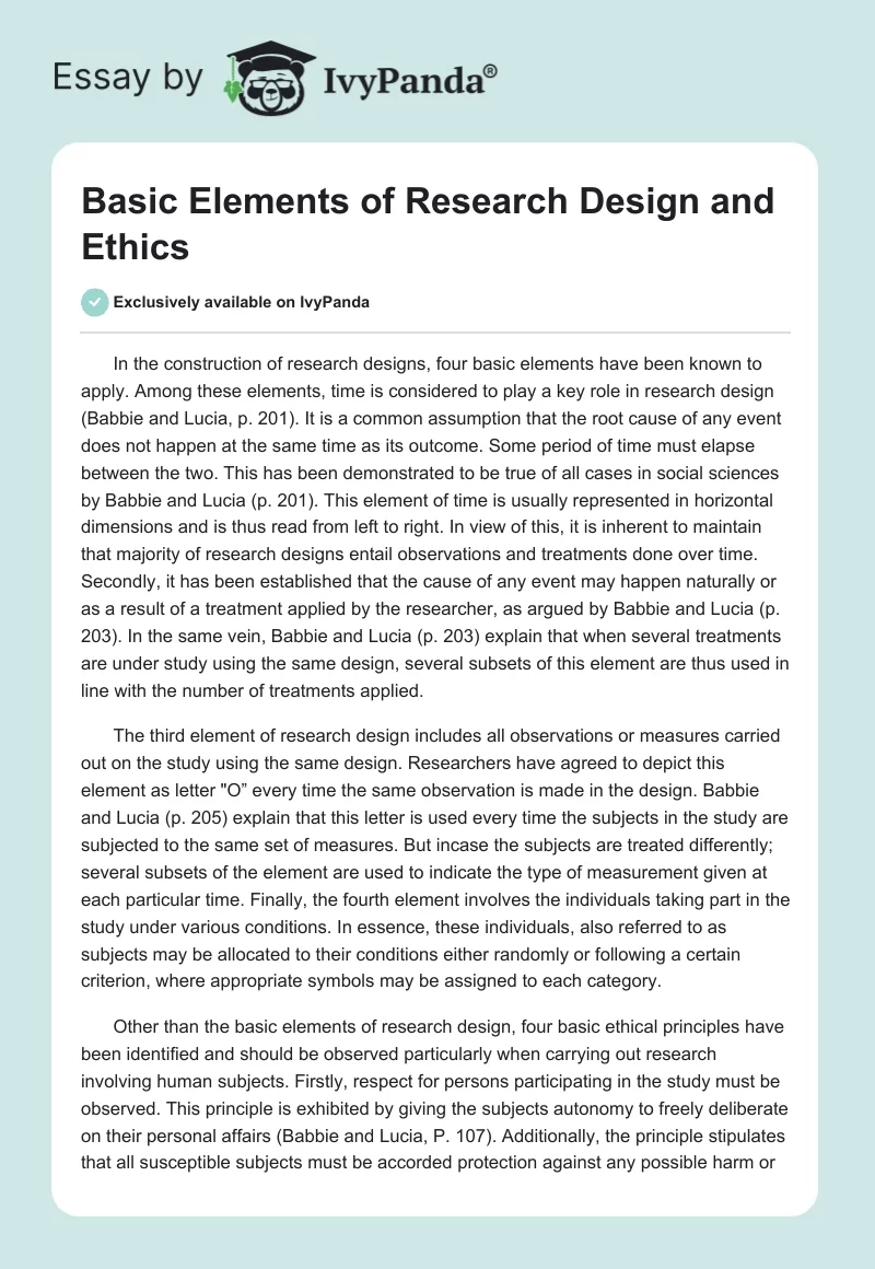 Basic Elements of Research Design and Ethics. Page 1