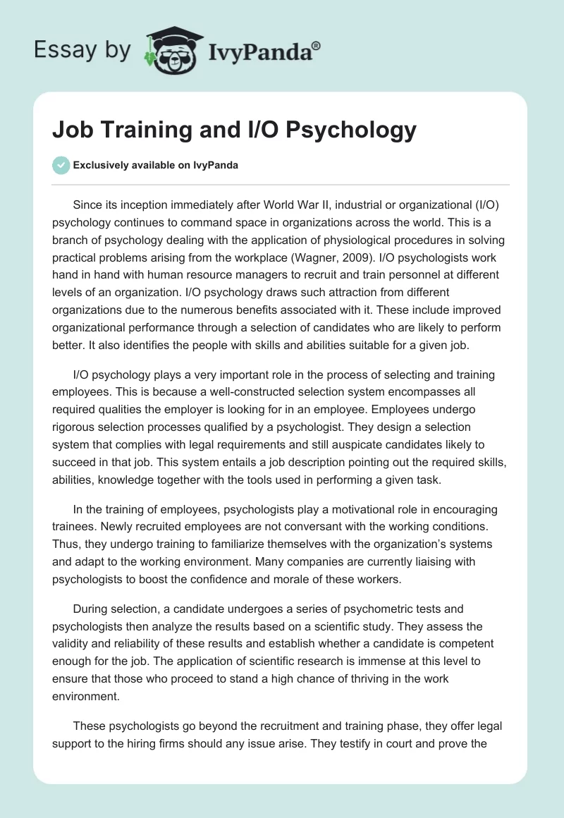 Job Training and I/O Psychology. Page 1