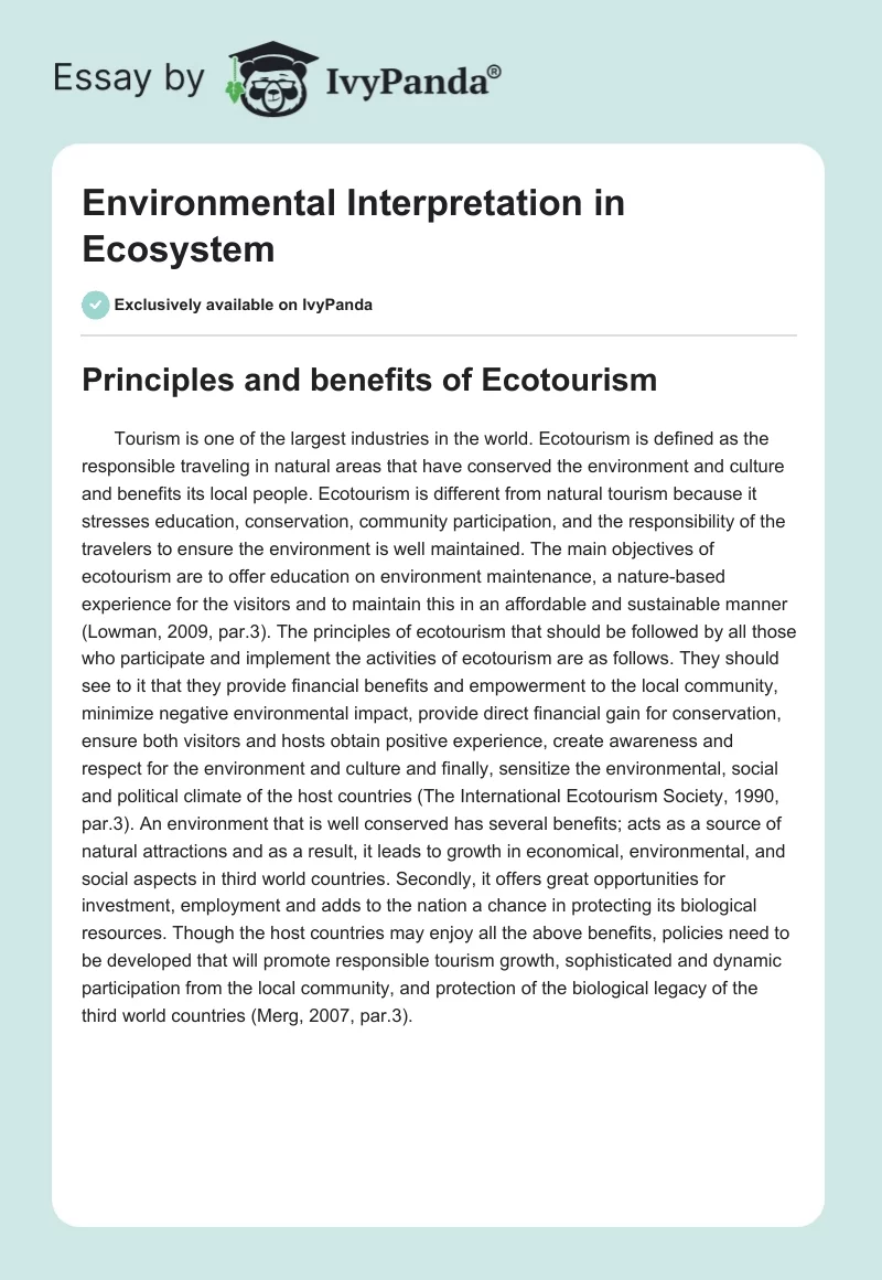 Environmental Interpretation in Ecosystem. Page 1