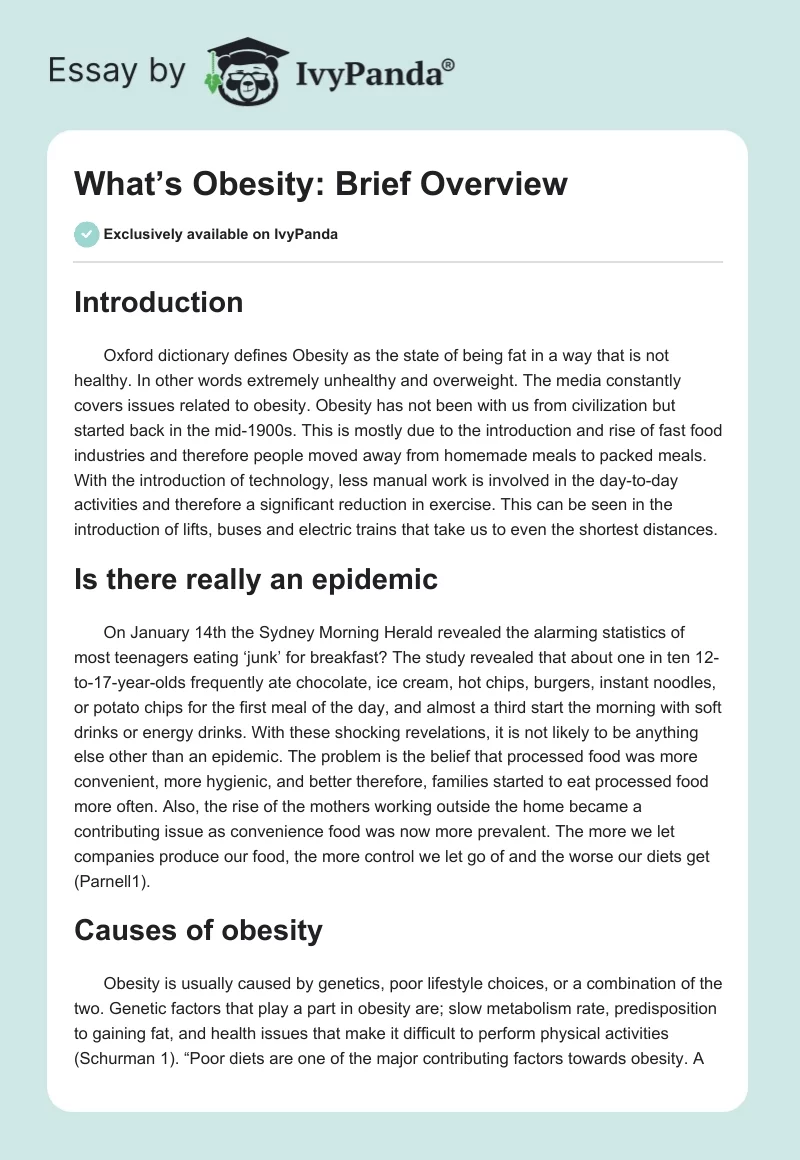 What’s Obesity: Brief Overview. Page 1