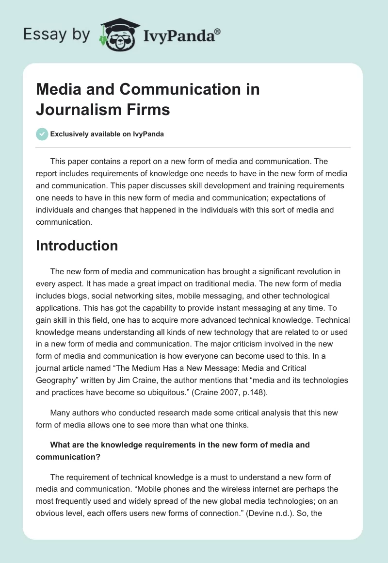 Media and Communication in Journalism Firms. Page 1