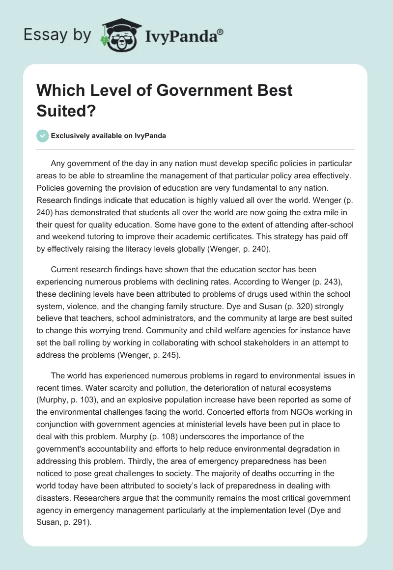 Which Level of Government Best Suited?. Page 1