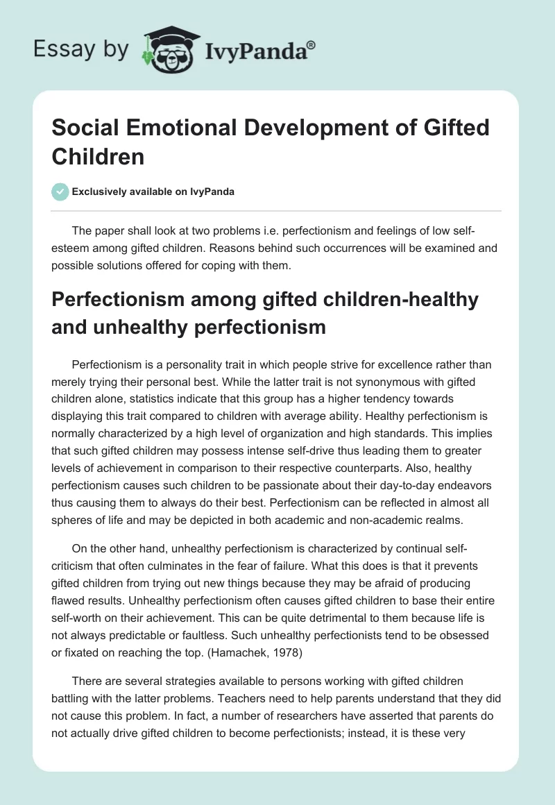 Social Emotional Development of Gifted Children. Page 1