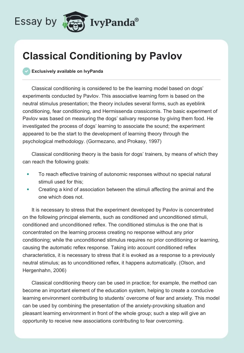 Classical Conditioning by Pavlov. Page 1