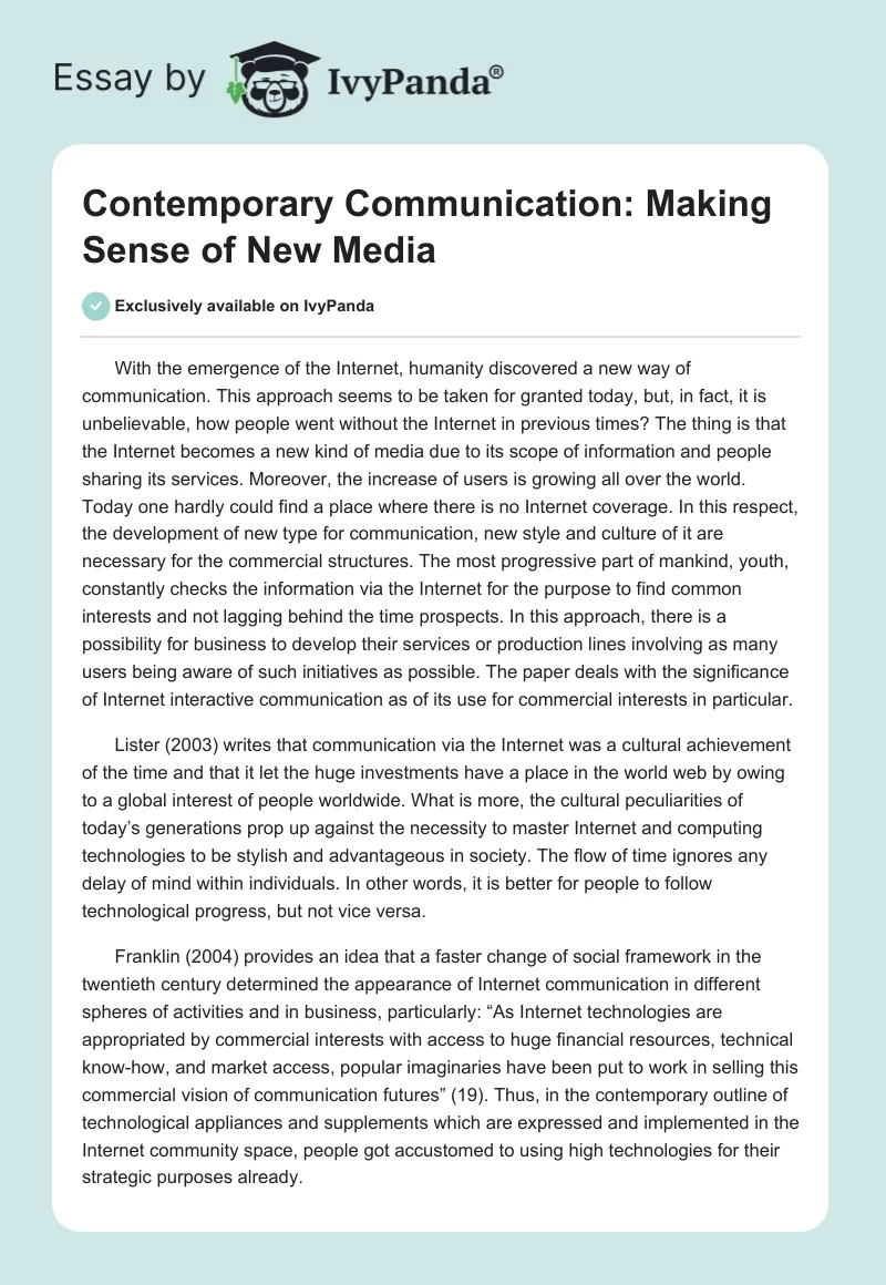 Contemporary Communication: Making Sense of New Media. Page 1