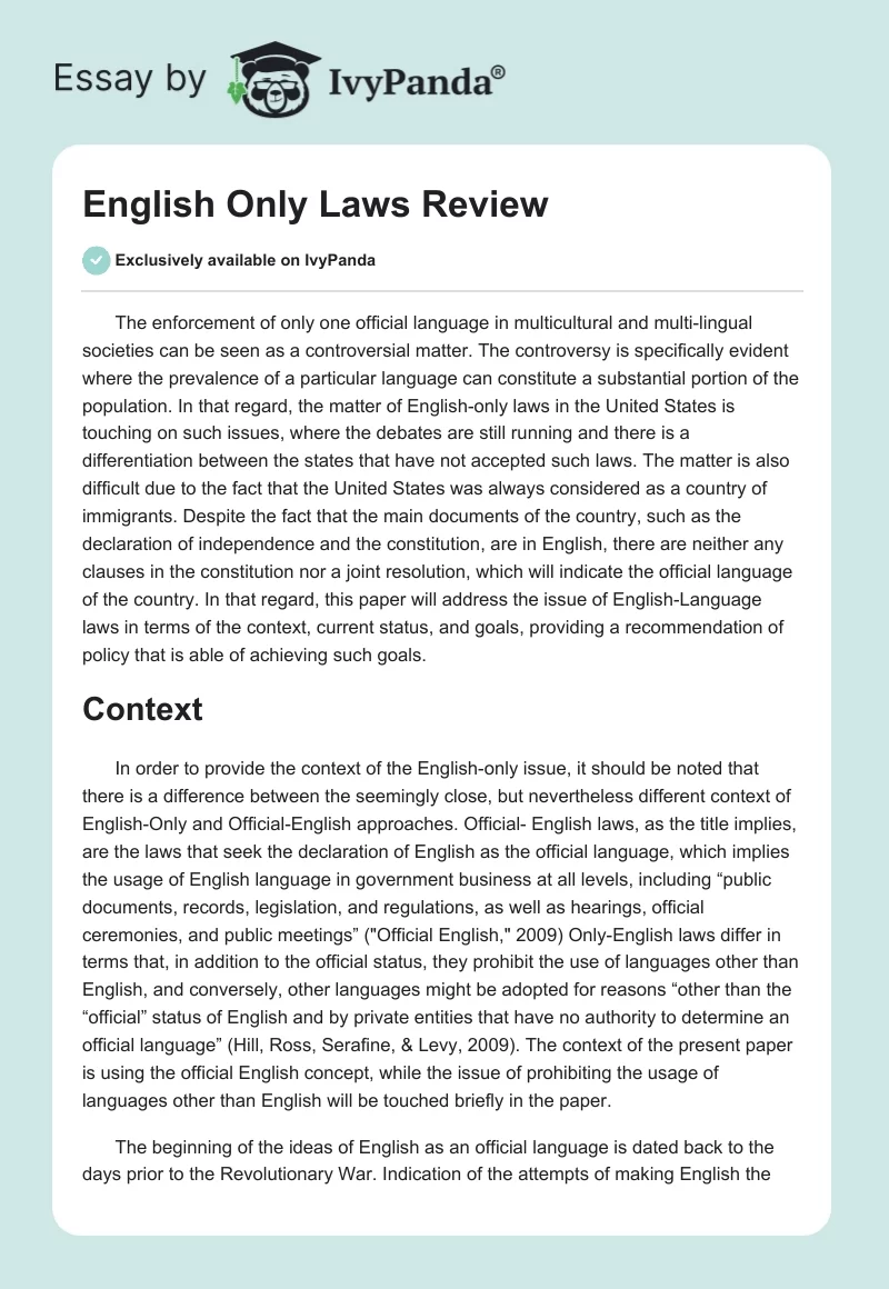 English Only Laws Review. Page 1