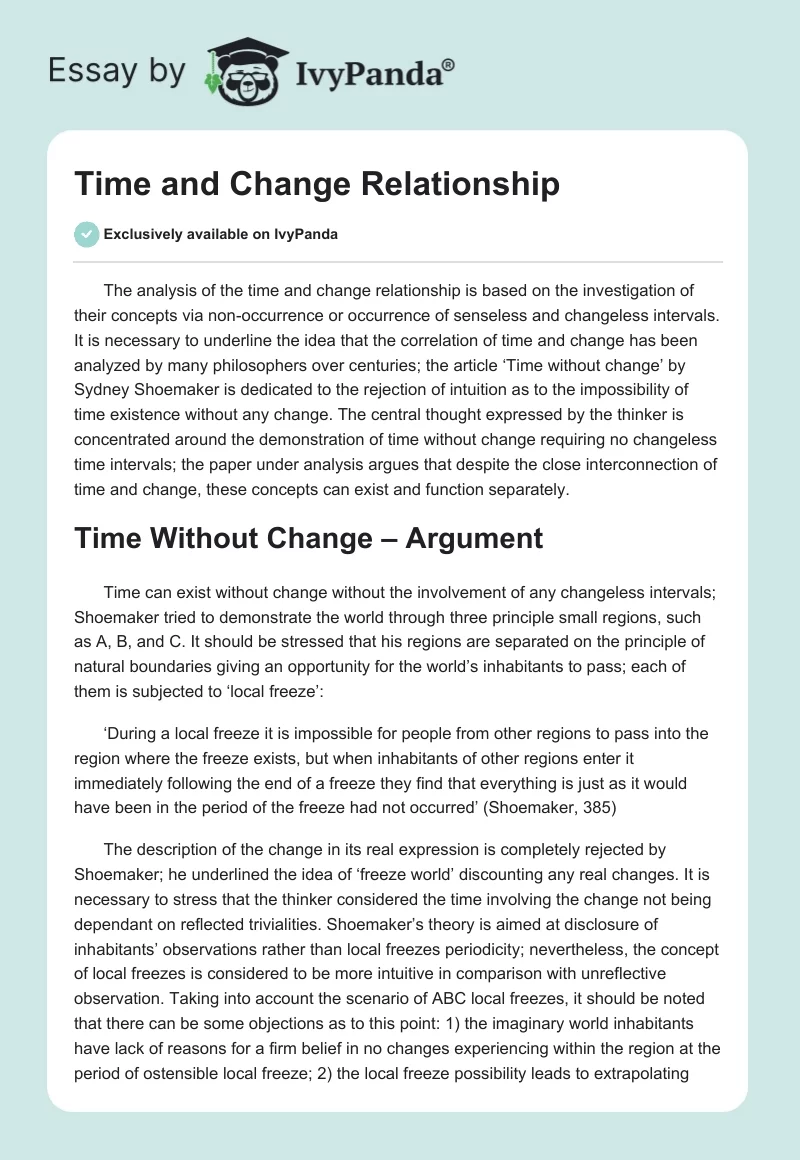 Time and Change Relationship. Page 1