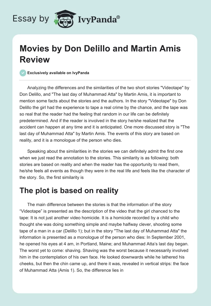 Movies by Don Delillo and Martin Amis Review. Page 1