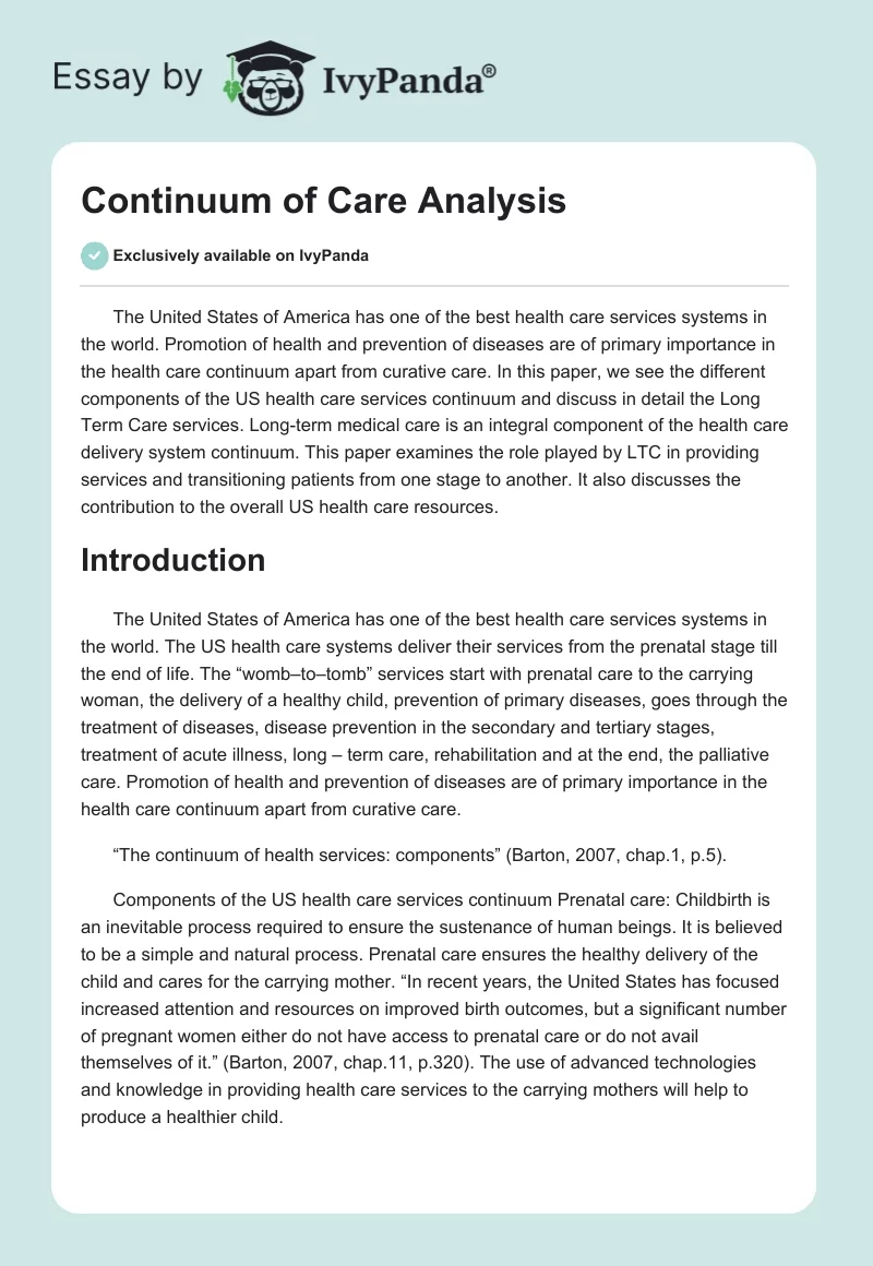 Continuum of Care Analysis. Page 1