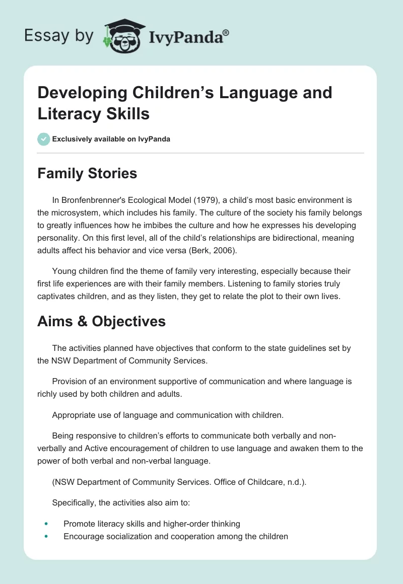Developing Children’s Language and Literacy Skills. Page 1