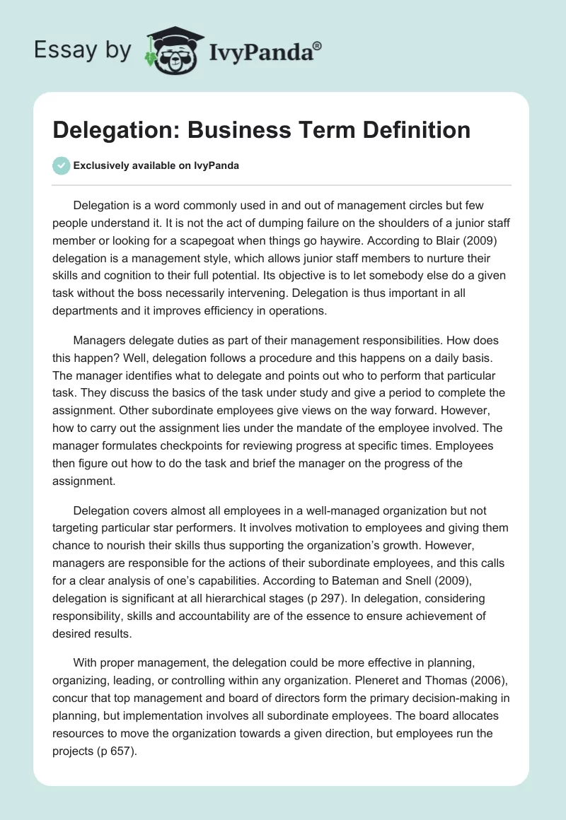 Delegation: Business Term Definition. Page 1