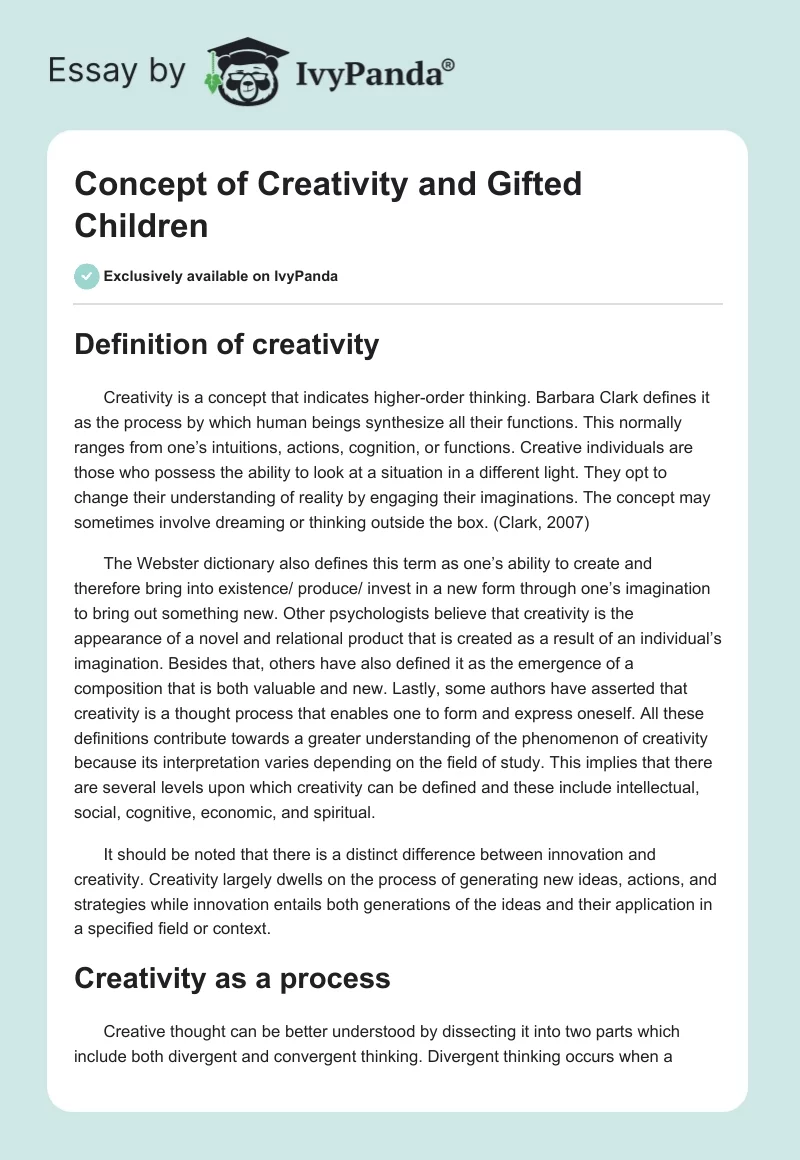 Concept of Creativity and Gifted Children. Page 1