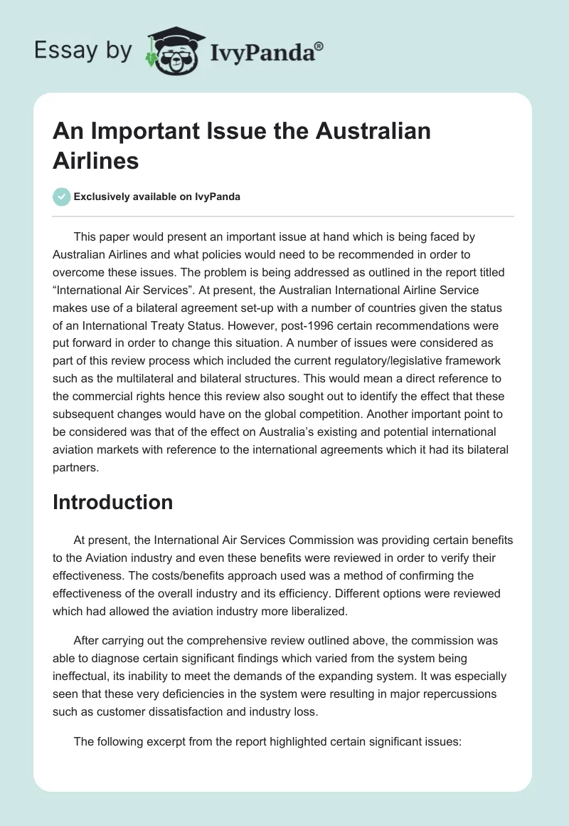 An Important Issue the Australian Airlines. Page 1