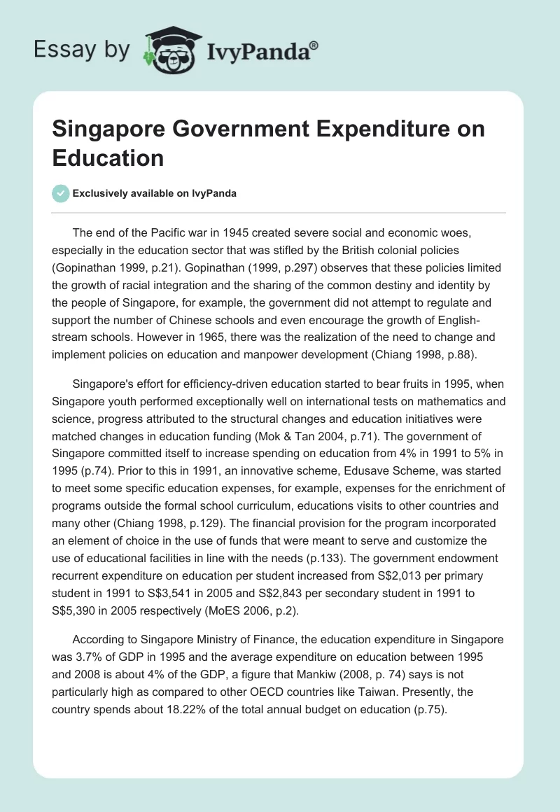 Singapore Government Expenditure on Education. Page 1