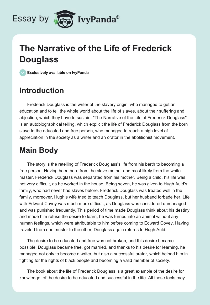 The Narrative of the Life of Frederick Douglass. Page 1