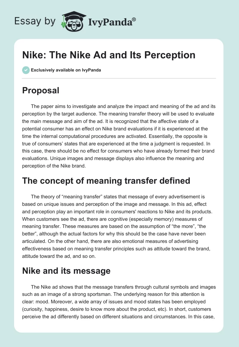 Nike: The Nike Ad and Its Perception. Page 1