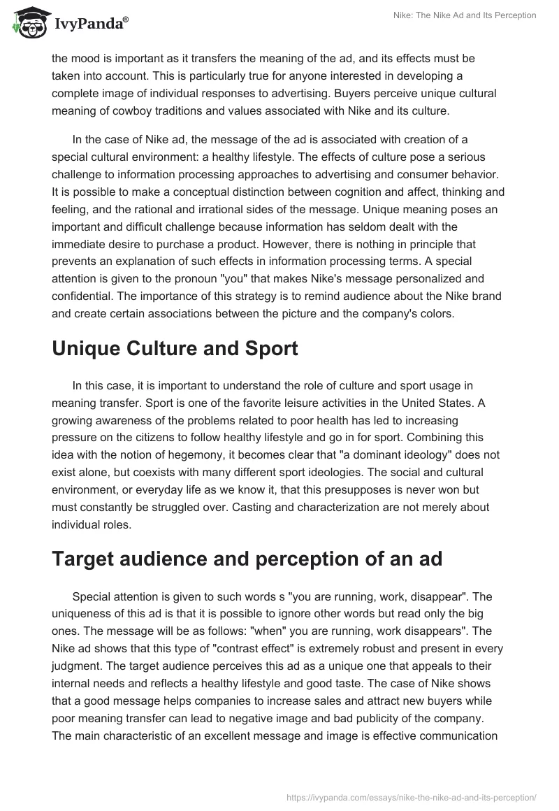 Nike: The Nike Ad and Its Perception. Page 2
