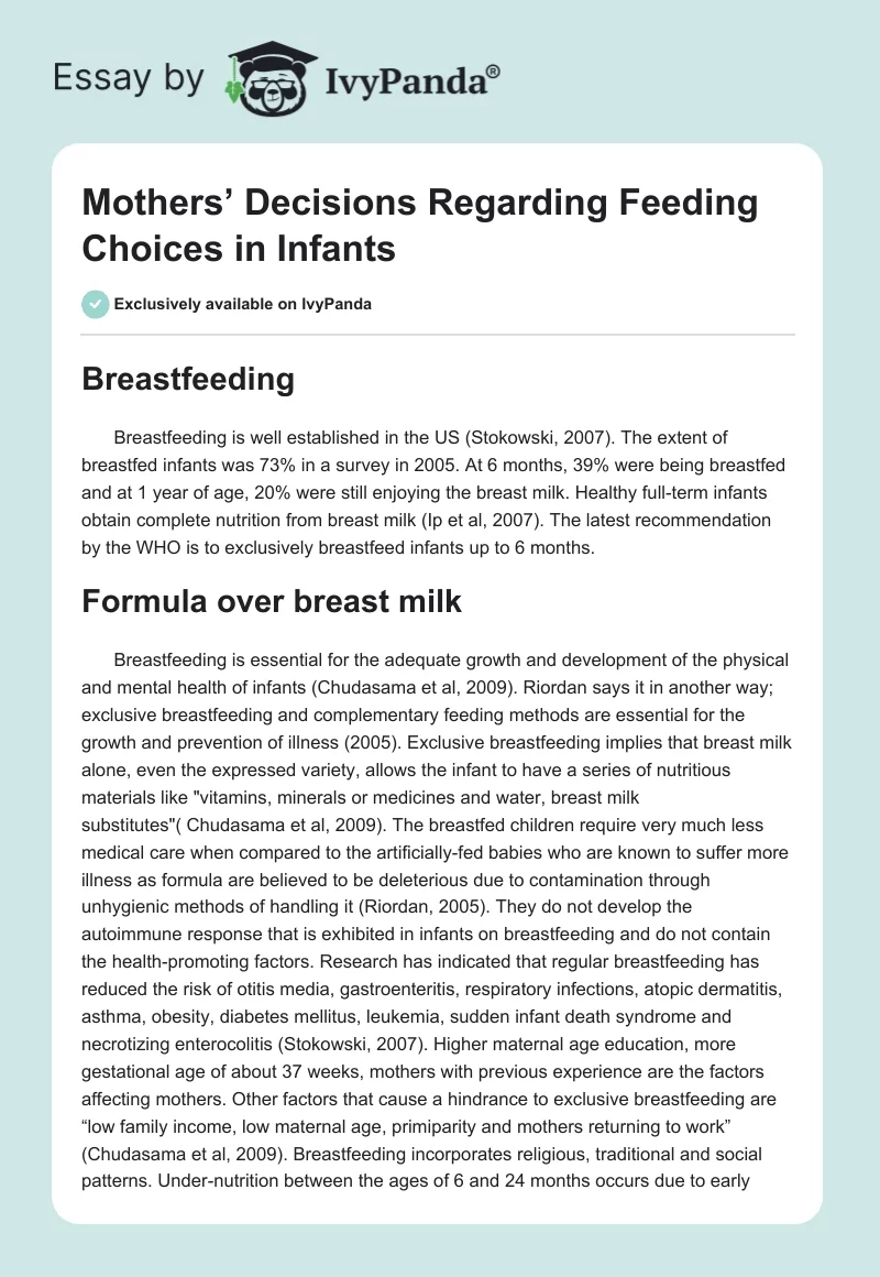 Mothers’ Decisions Regarding Feeding Choices in Infants. Page 1