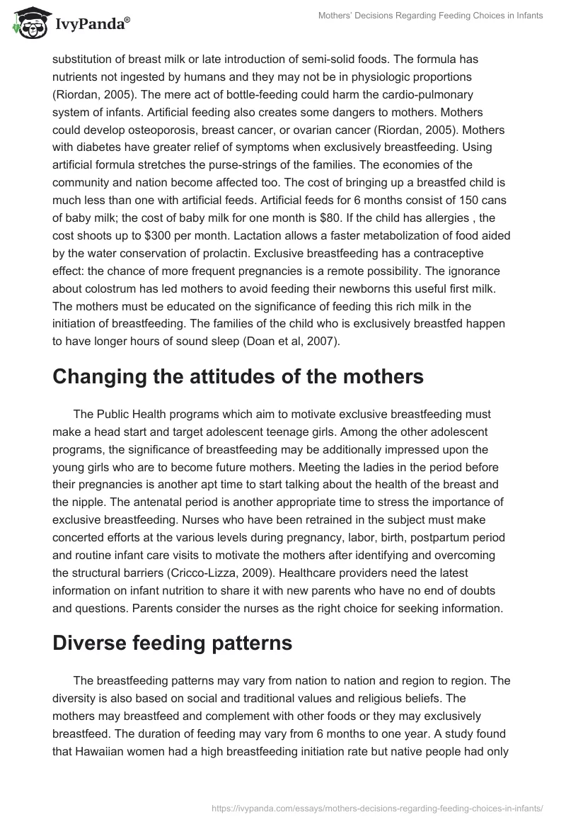 Mothers’ Decisions Regarding Feeding Choices in Infants. Page 2