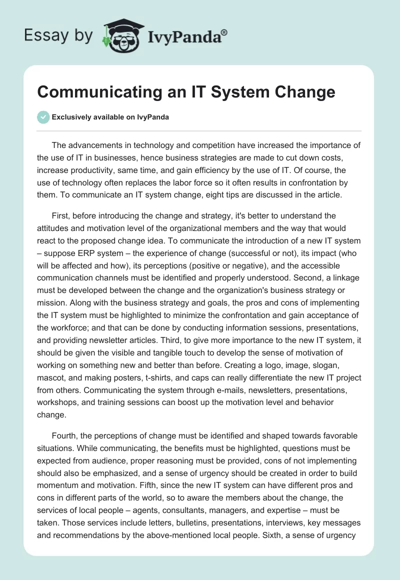 Communicating an IT System Change. Page 1