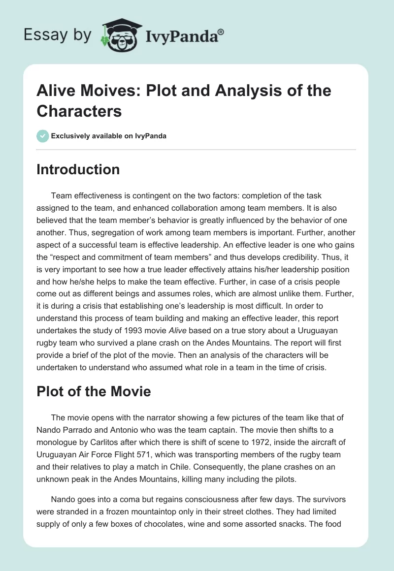 "Alive Moives": Plot and Analysis of the Characters. Page 1