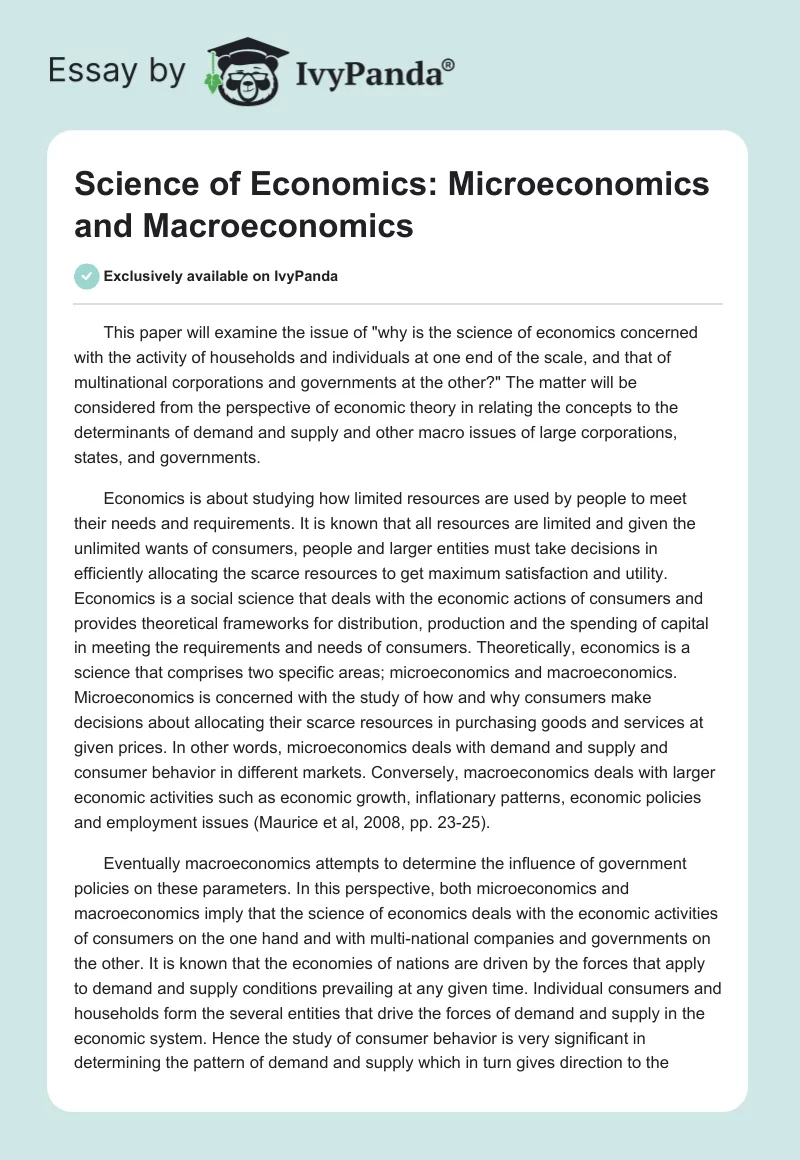 Science of Economics: Microeconomics and Macroeconomics. Page 1