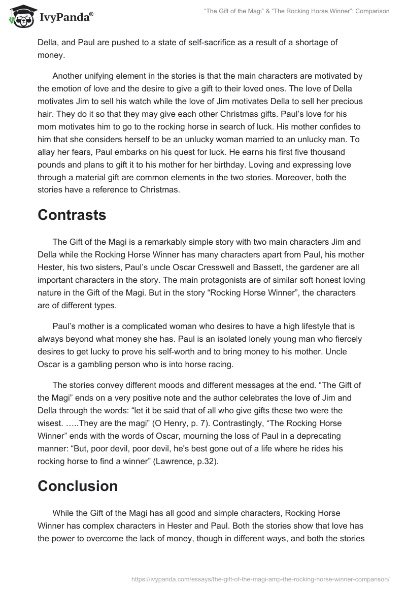 “The Gift of the Magi” & “The Rocking Horse Winner”: Comparison. Page 2