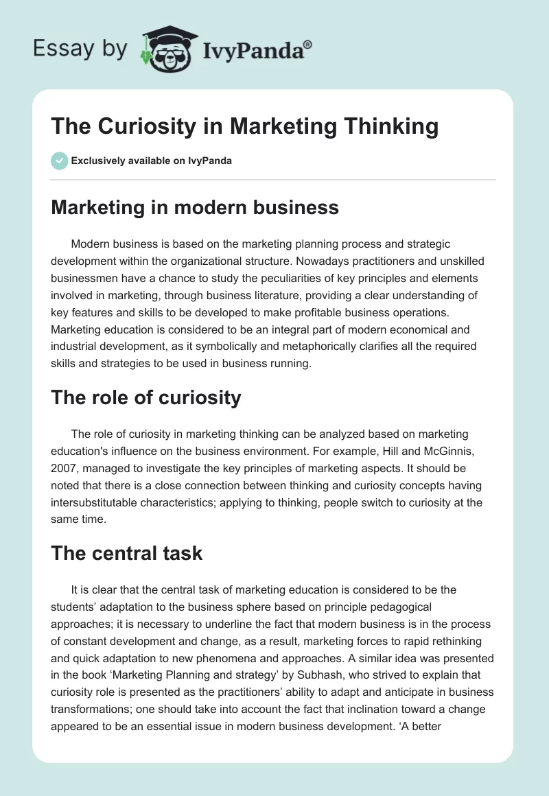 The Curiosity in Marketing Thinking. Page 1