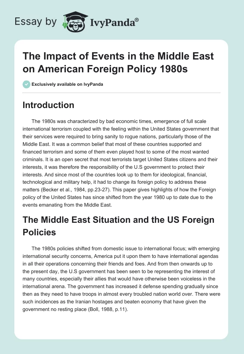 The Impact of Events in the Middle East on American Foreign Policy 1980s. Page 1