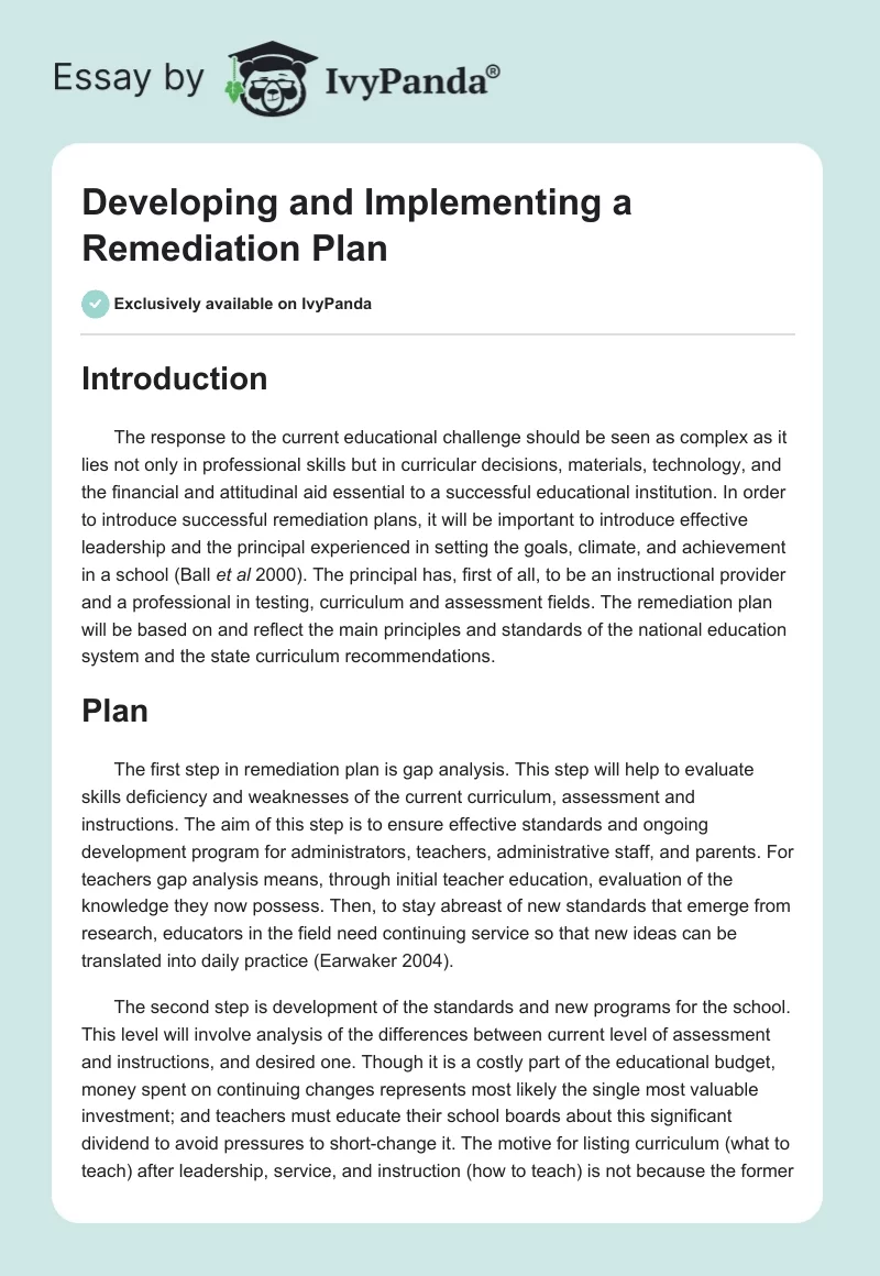 Developing and Implementing a Remediation Plan. Page 1