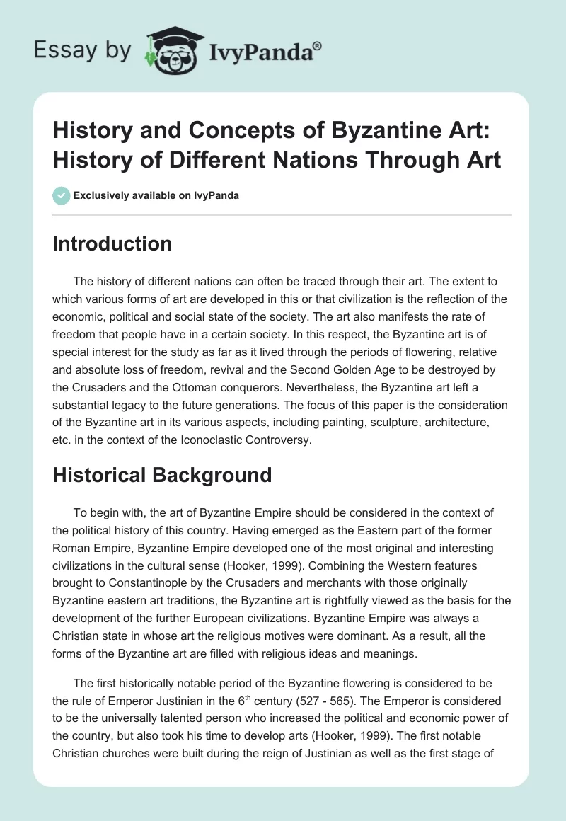 History and Concepts of Byzantine Art: History of Different Nations Through Art. Page 1