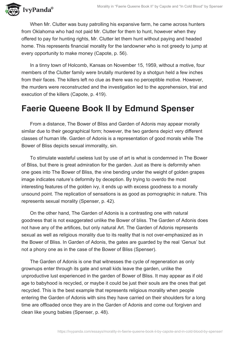 Morality in “Faerie Queene Book II” by Capote and “In Cold Blood” by Spenser. Page 3