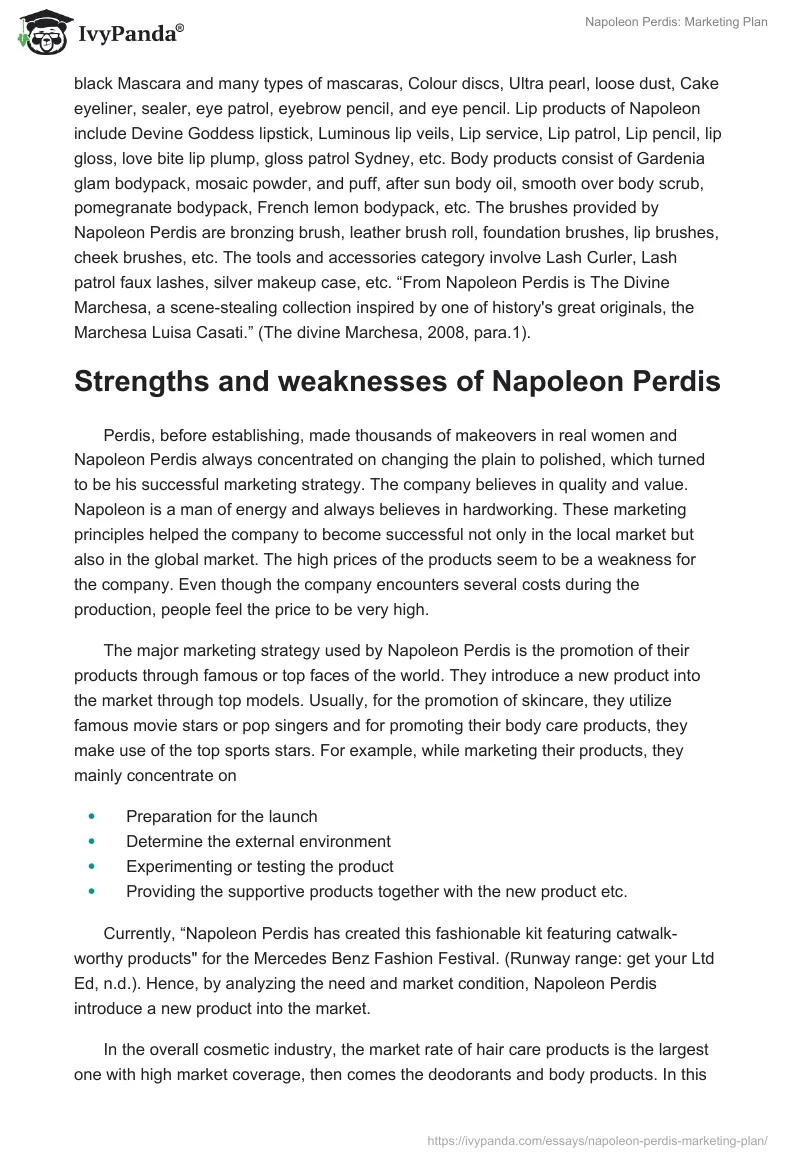 Napoleon Perdis: Marketing Plan. Page 3