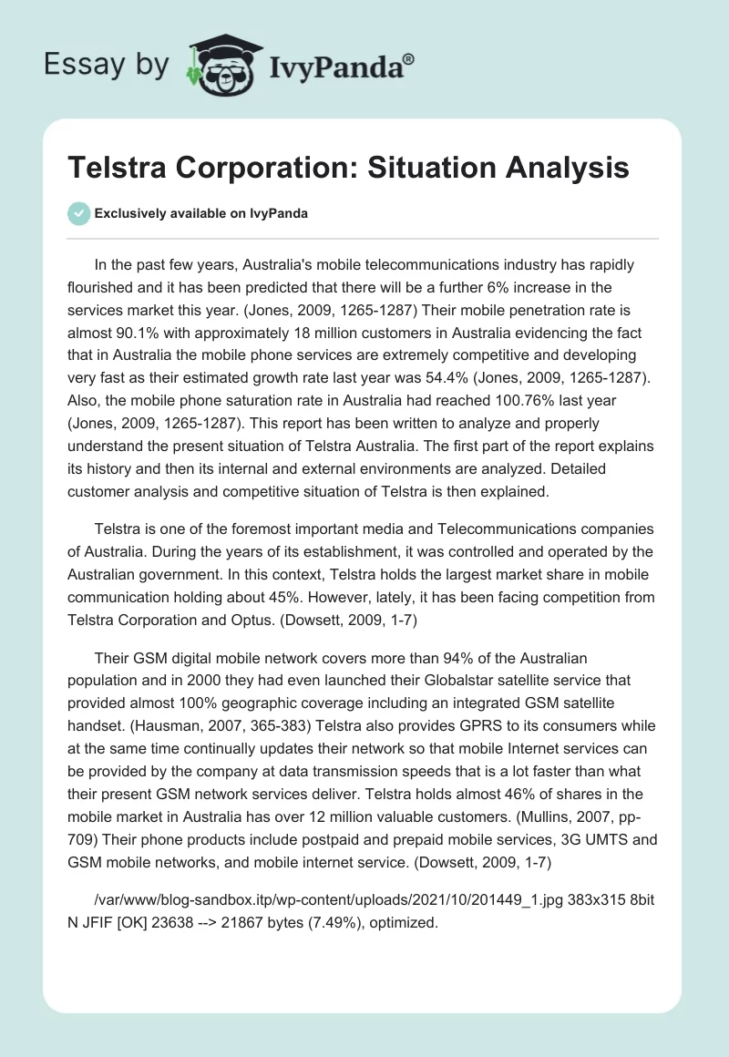 Telstra Corporation: Situation Analysis. Page 1